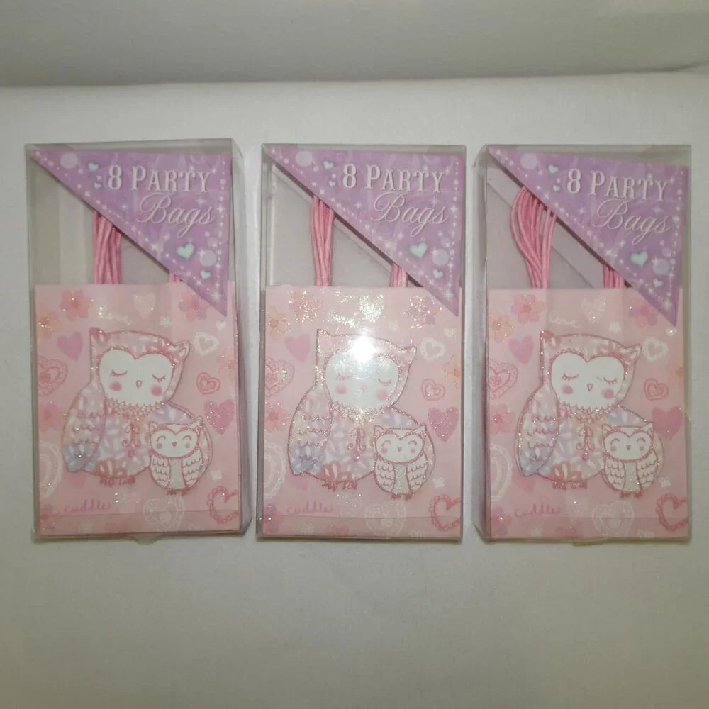 24 Punch Studio Pink Owl Gift Bags Glitter Hearts Birthday Party Loot Swag 7